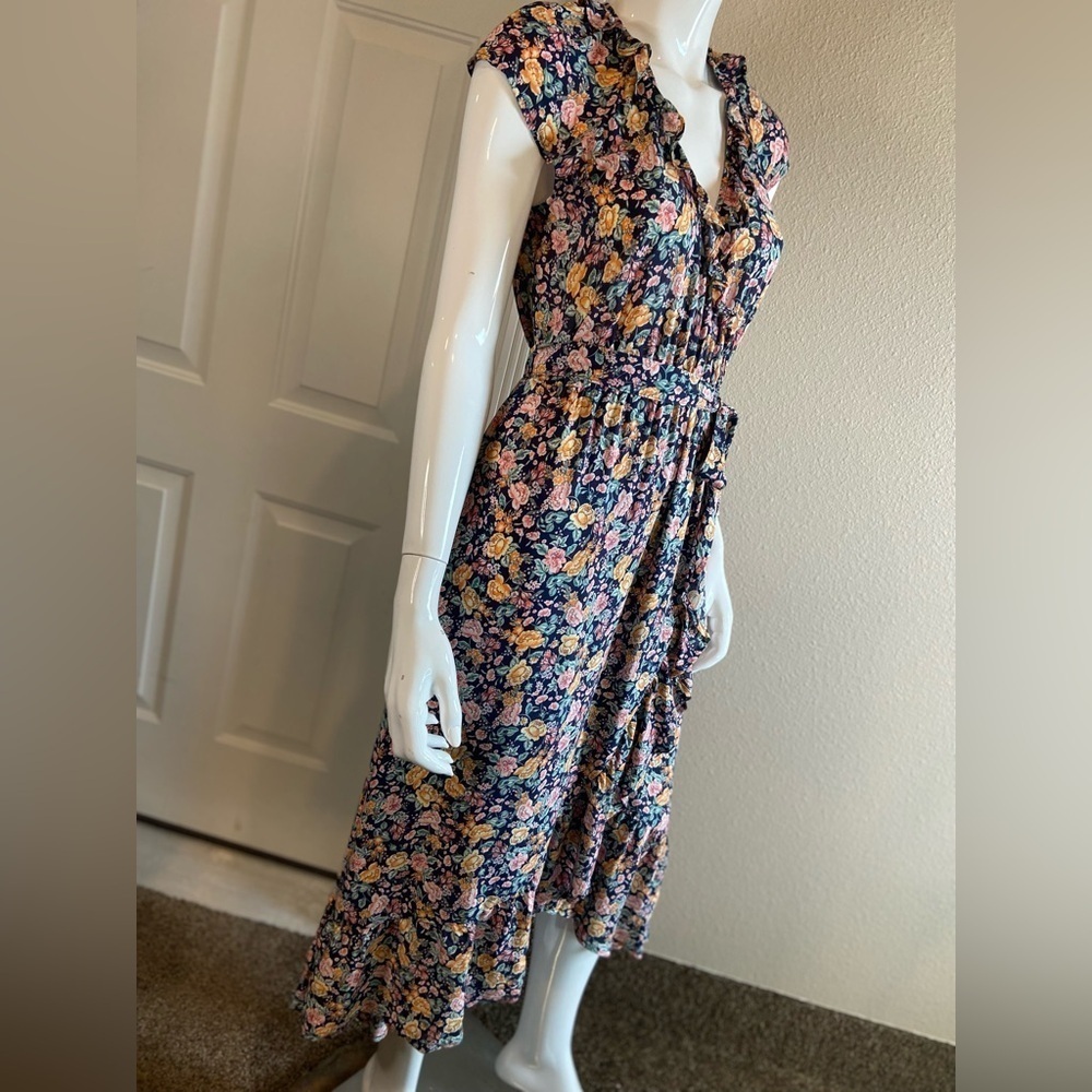 Old Navy~NWT~Multi-Color Floral Print~Ruffle Wrap Midi Dress~Cap Sleeves~Size S